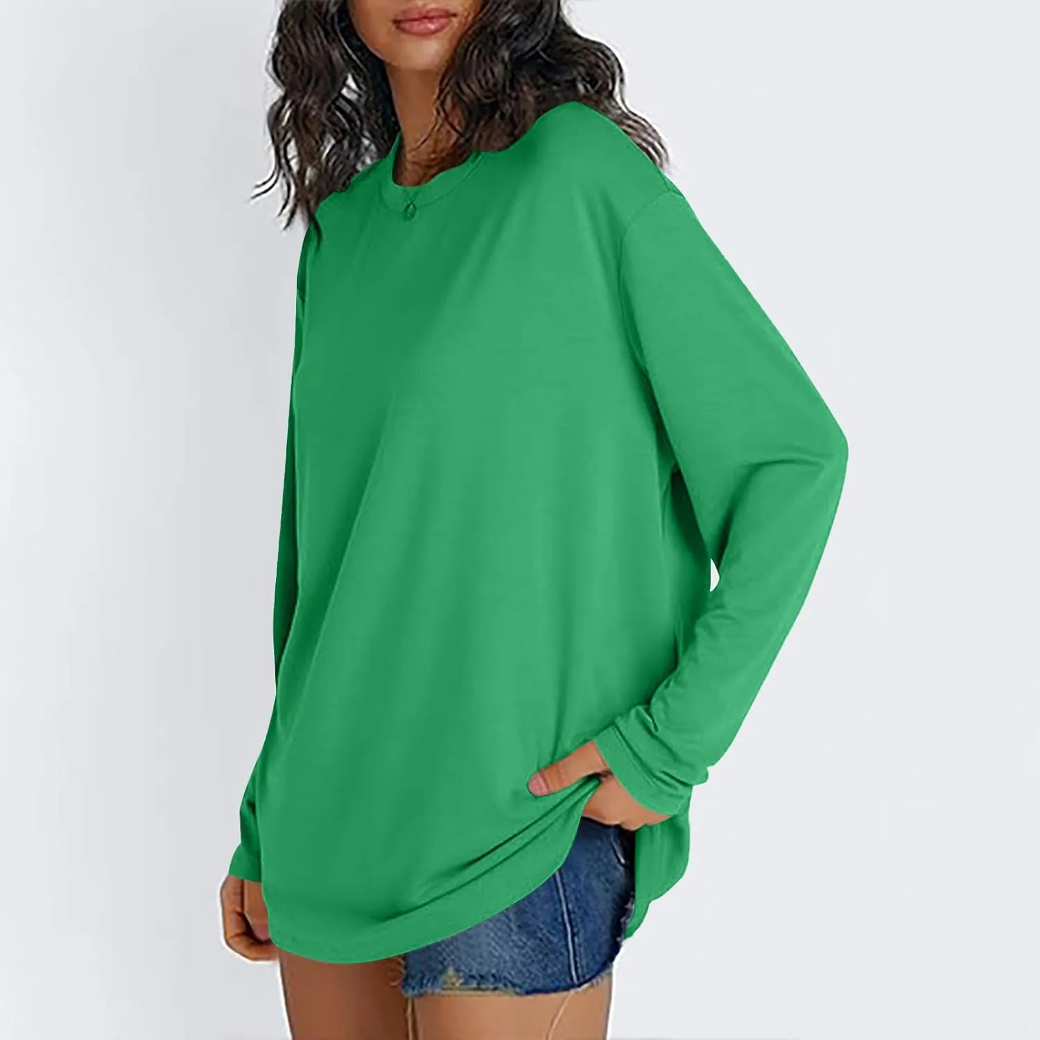 Womens Long Sleeve Shirts Oversized Crew Neck T-Shirt Drop Shoulder Casual Loose Fit Tops Fashion Trendy Outfits