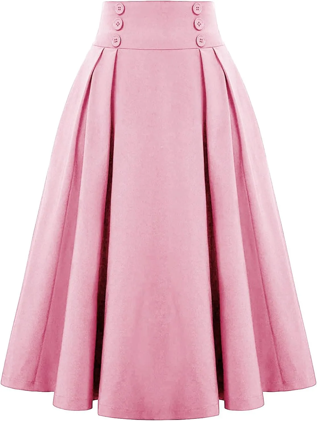 Womens Midi Skirts Vintage High Waist Business Casual Office Wear to Work Pleated A-Line Flared Long Skirt Dresses