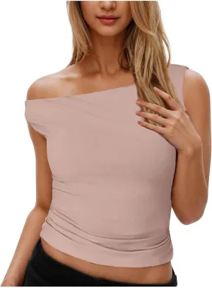 Womens Off Shoulder T-Shirts 2025 Spring Going Out Tank Tops Casual Fashion Summer Basic Sleeveless Blouse Clothes