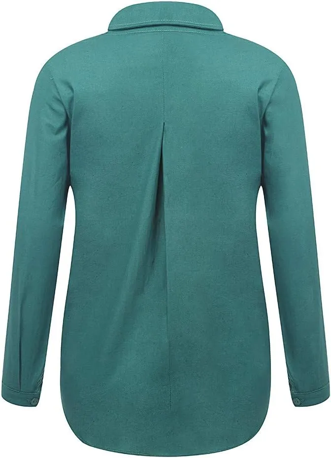 Womens Oversized Cotton Linen Shirts Spring Summer Loose Long Sleeve Button Down Tunic Blouses Office Work Casual Tops