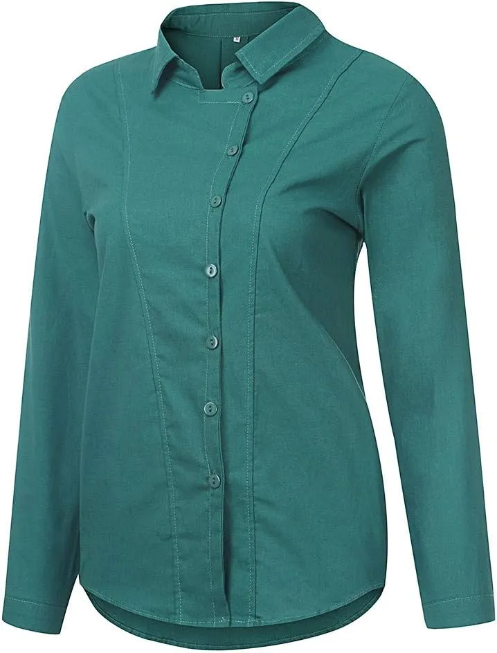 Womens Oversized Cotton Linen Shirts Spring Summer Loose Long Sleeve Button Down Tunic Blouses Office Work Casual Tops