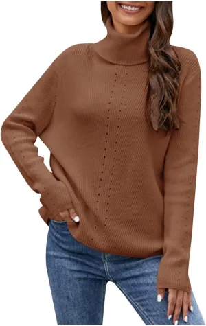 Women's Oversized Long Sleeve Shirt Turtleneck Ribbed Knit Sweater Casual Loose Pullover Tops Fall Outfits Clothes