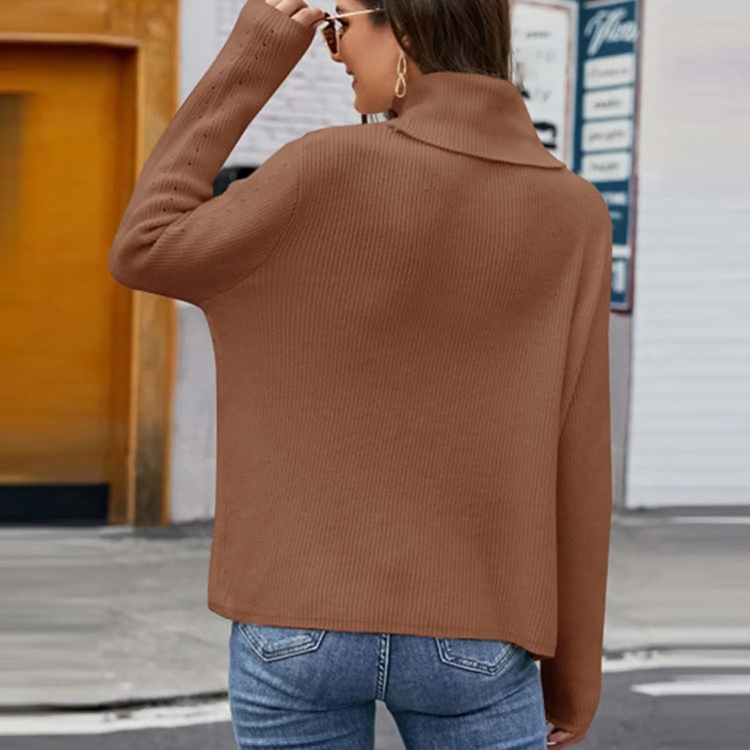 Women's Oversized Long Sleeve Shirt Turtleneck Ribbed Knit Sweater Casual Loose Pullover Tops Fall Outfits Clothes