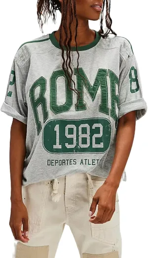 Womens Oversized Tshirt Graphic Tees Crew Neck Summer Short Sleeve Shirts Funny Letter Printed Loose Fit Y2k Trendy Tops