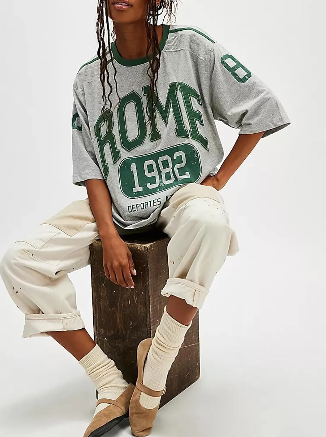 Womens Oversized Tshirt Graphic Tees Crew Neck Summer Short Sleeve Shirts Funny Letter Printed Loose Fit Y2k Trendy Tops
