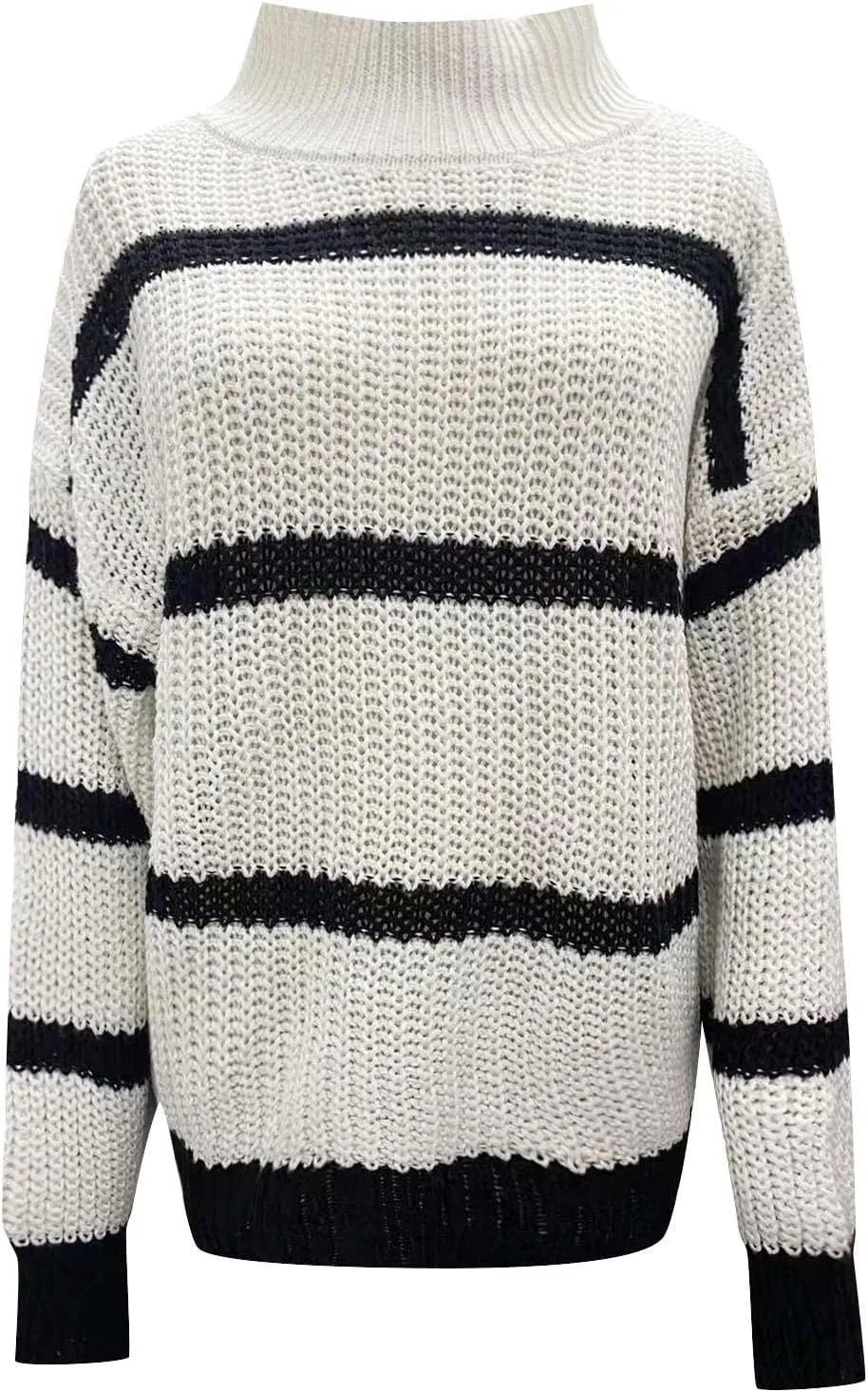 Womens Oversized Turtleneck Sweaters 2024 Fall Long Sleeve Tunic Sweater Color Block Cable Knit Pullover Jumpers Tops