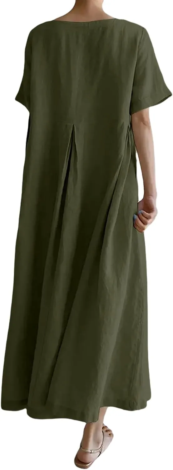 Womens Plus Size Dresses Flowy Maxi Dress Casual Summer Long Dress Loose Fit Ruffle Hem Flowy Japanese Beach Sundress
