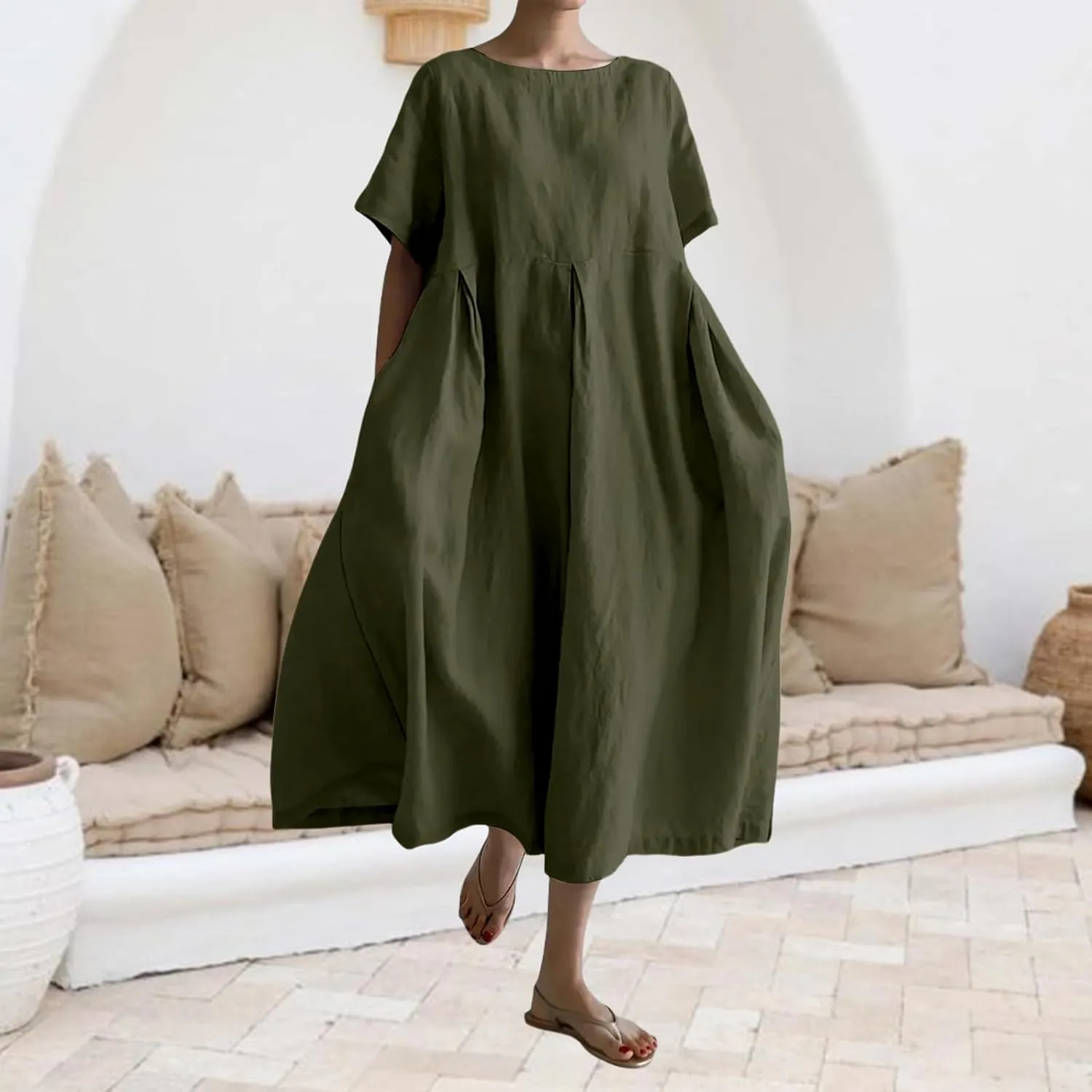Womens Plus Size Dresses Flowy Maxi Dress Casual Summer Long Dress Loose Fit Ruffle Hem Flowy Japanese Beach Sundress
