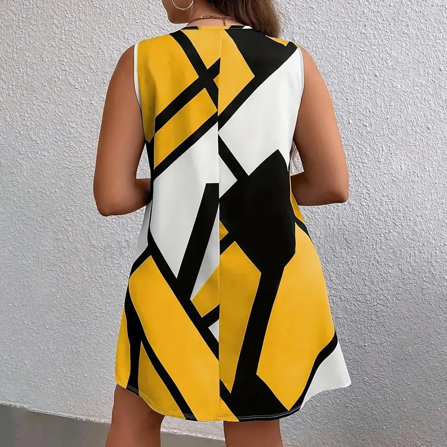 Womens Plus Size Mini Dress Fashion Print Dresses Sleeveless V Neck Loose Sundresses Beach Vacation Swim Cover Ups