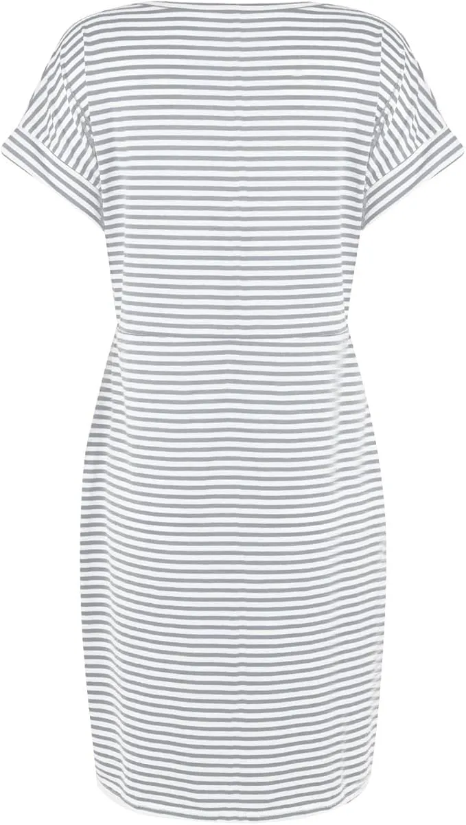 Women's Round Neck Short Sleeve Tie Waist Striped Dress Summer Casual T Shirt Dresses A Line Sundress with Pocket