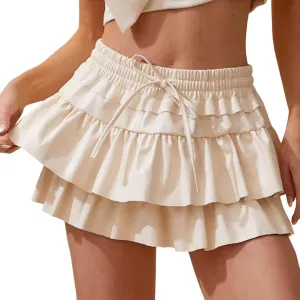 Womens Ruffle Mini Skirt High Waist Lined Layered Flared Pleated Skater Skirt Sexy Lingerie Skirts