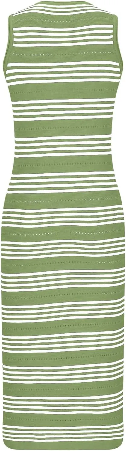 Women's Sexy Knitted Striped Long Dress Casual Classic Slim Fit Dresses Fashion Side Spilt Dress Vacation Dress