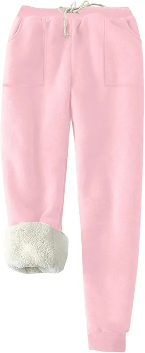 Womens Sherpa Lined Sweatpants Warm Thicken Fleece Winter Pants Straight Leg Cinch Bottom Jogger Pant with Pockets