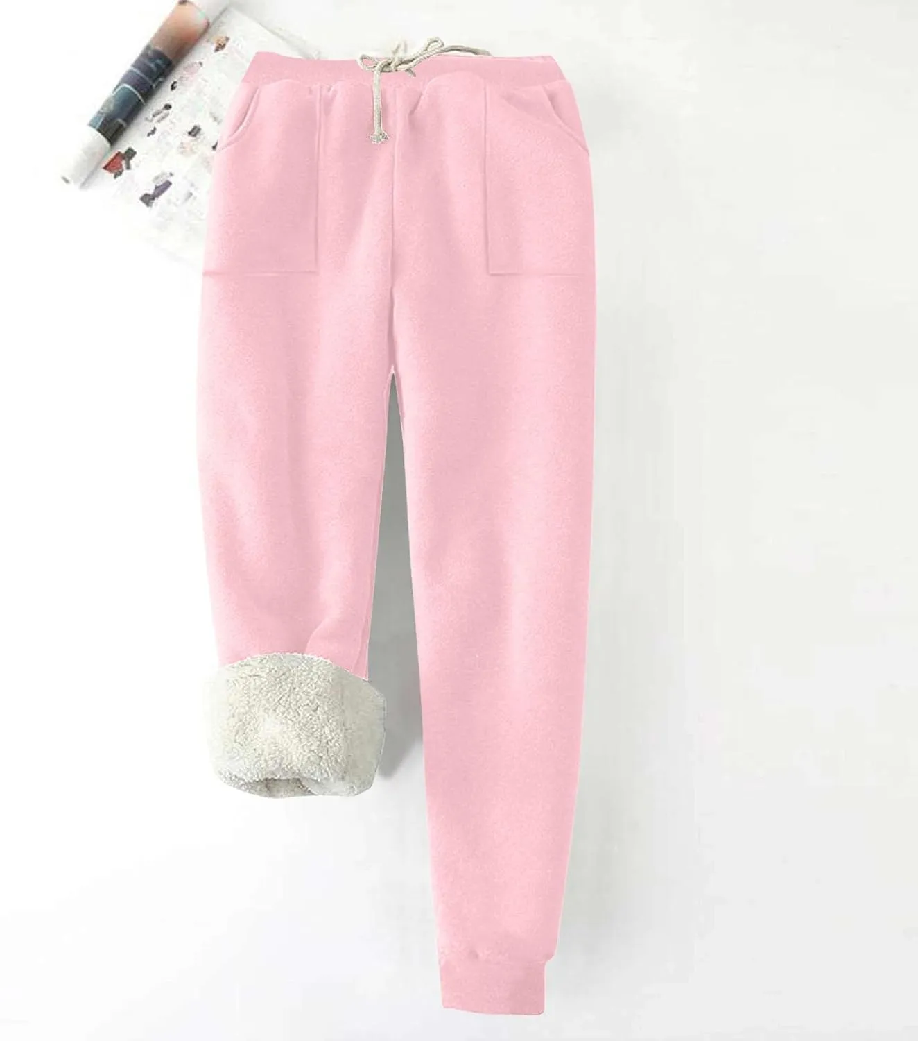 Womens Sherpa Lined Sweatpants Warm Thicken Fleece Winter Pants Straight Leg Cinch Bottom Jogger Pant with Pockets