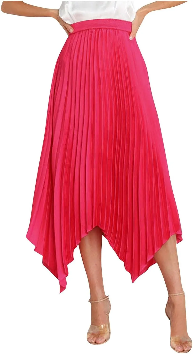 Women's Solid Flared Skirts Lightweight Elastic High Waist Long Midi A Line Skirt Flowy 2025 Fashion Summer Dresses