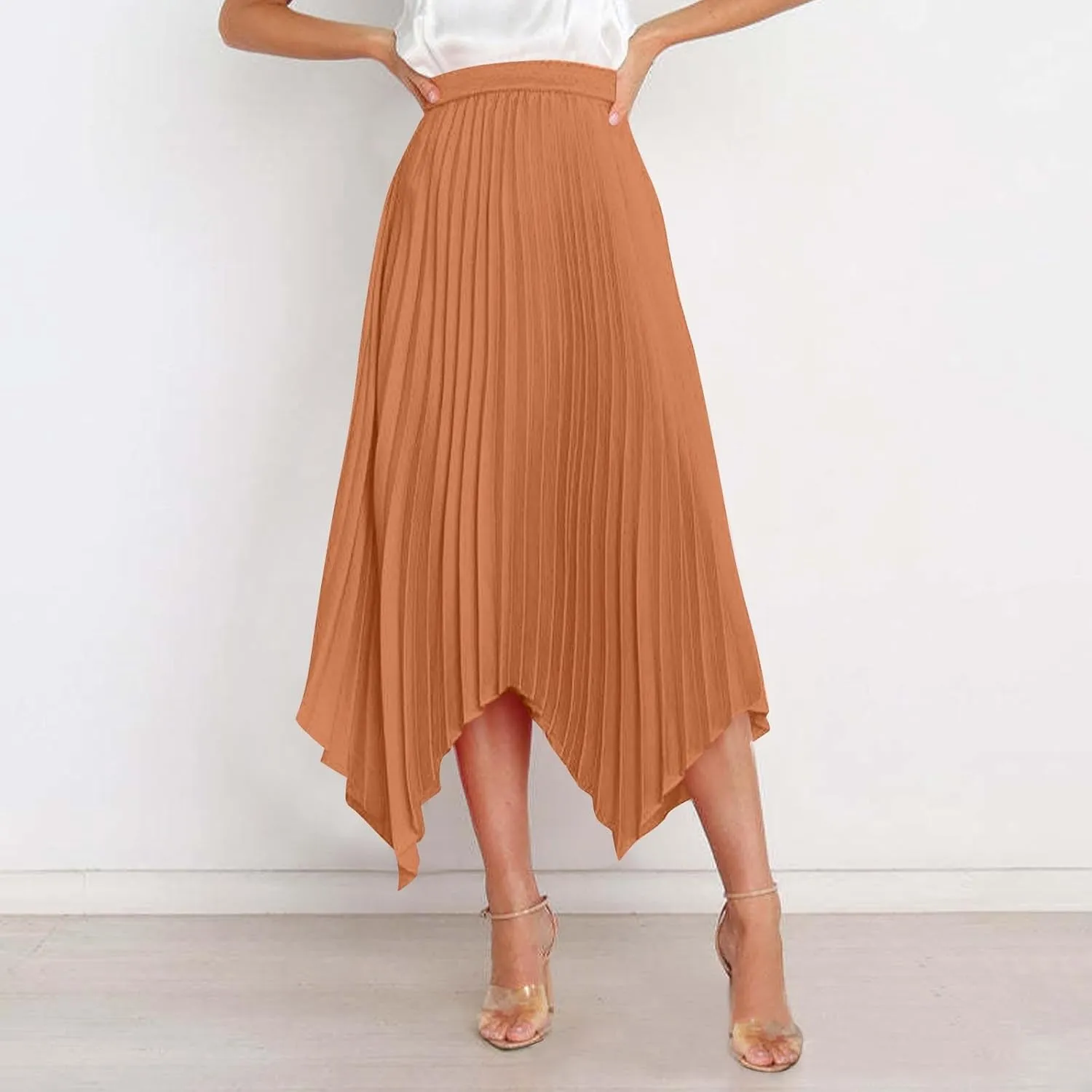 Women's Solid Flared Skirts Lightweight Elastic High Waist Long Midi A Line Skirt Flowy 2025 Fashion Summer Dresses