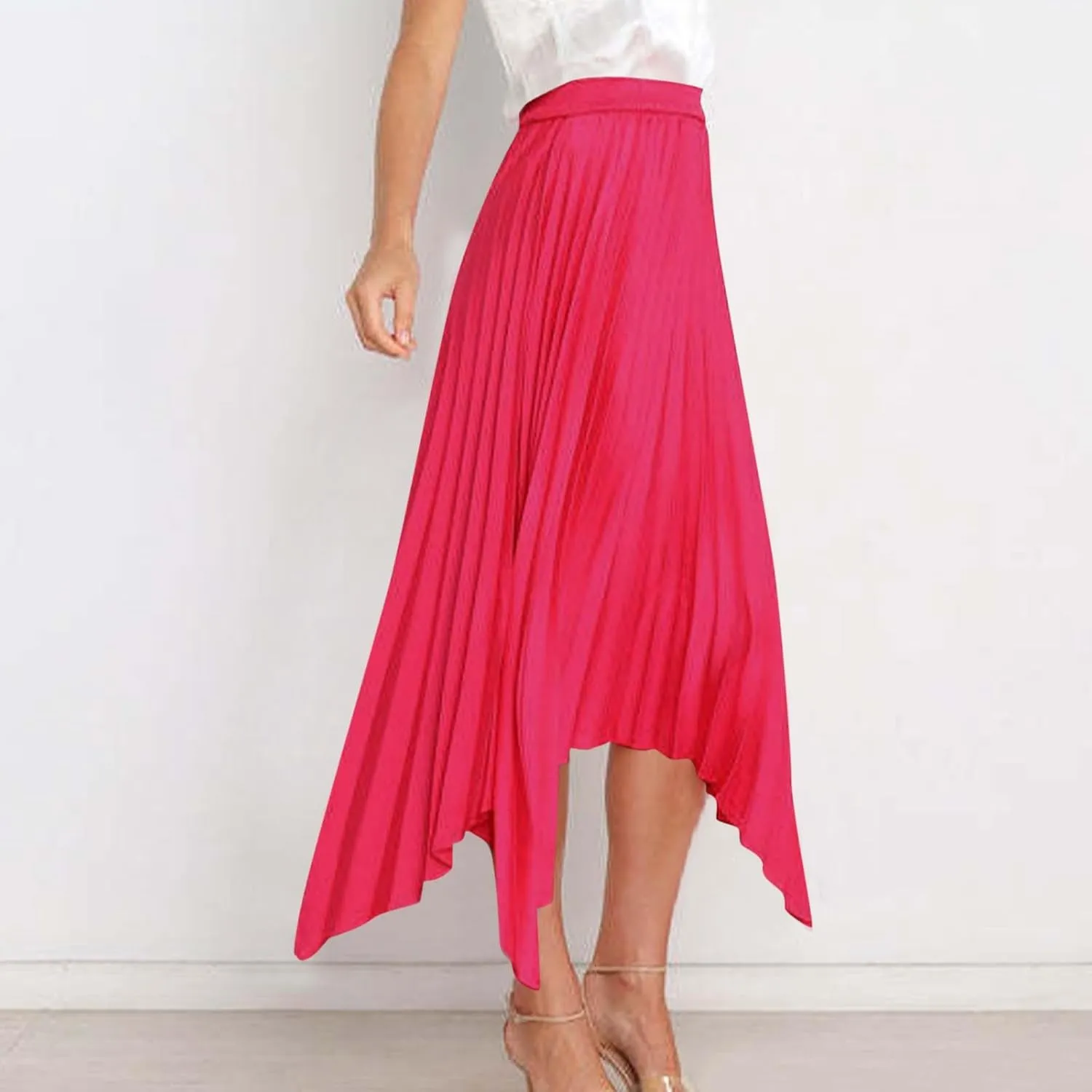 Women's Solid Flared Skirts Lightweight Elastic High Waist Long Midi A Line Skirt Flowy 2025 Fashion Summer Dresses