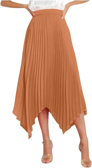 Women's Solid Flared Skirts Lightweight Elastic High Waist Long Midi A Line Skirt Flowy 2025 Fashion Summer Dresses