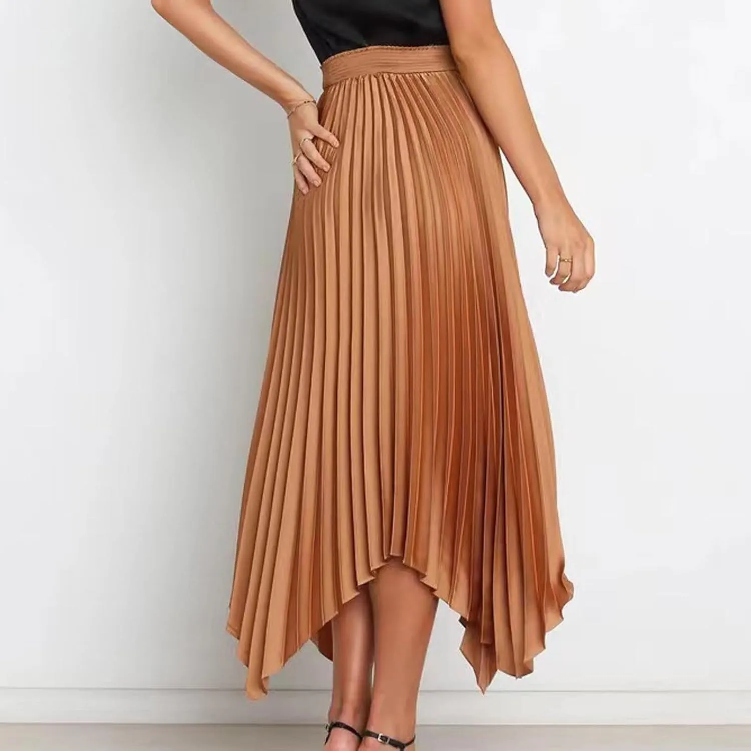 Women's Solid Flared Skirts Lightweight Elastic High Waist Long Midi A Line Skirt Flowy 2025 Fashion Summer Dresses