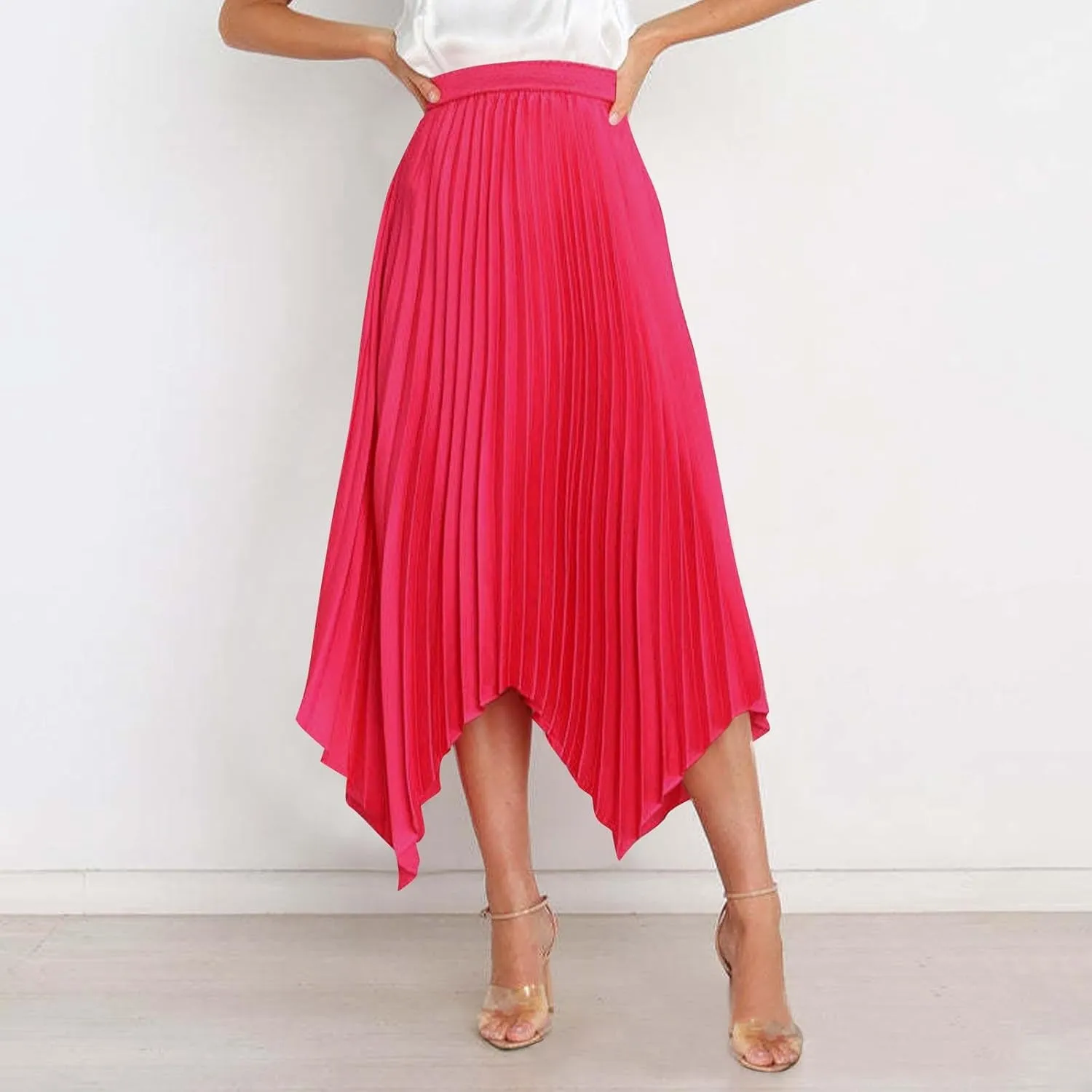 Women's Solid Flared Skirts Lightweight Elastic High Waist Long Midi A Line Skirt Flowy 2025 Fashion Summer Dresses