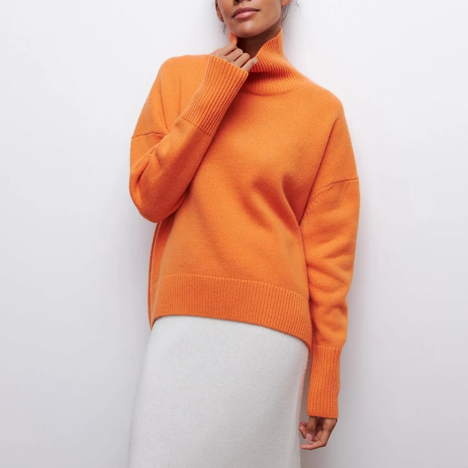 Women's Solid Oversize Long Sleeve High Neck Sweaters Autumn Winter Casual Trendy Thick Warm Plus Size Loose Fit Turtleneck