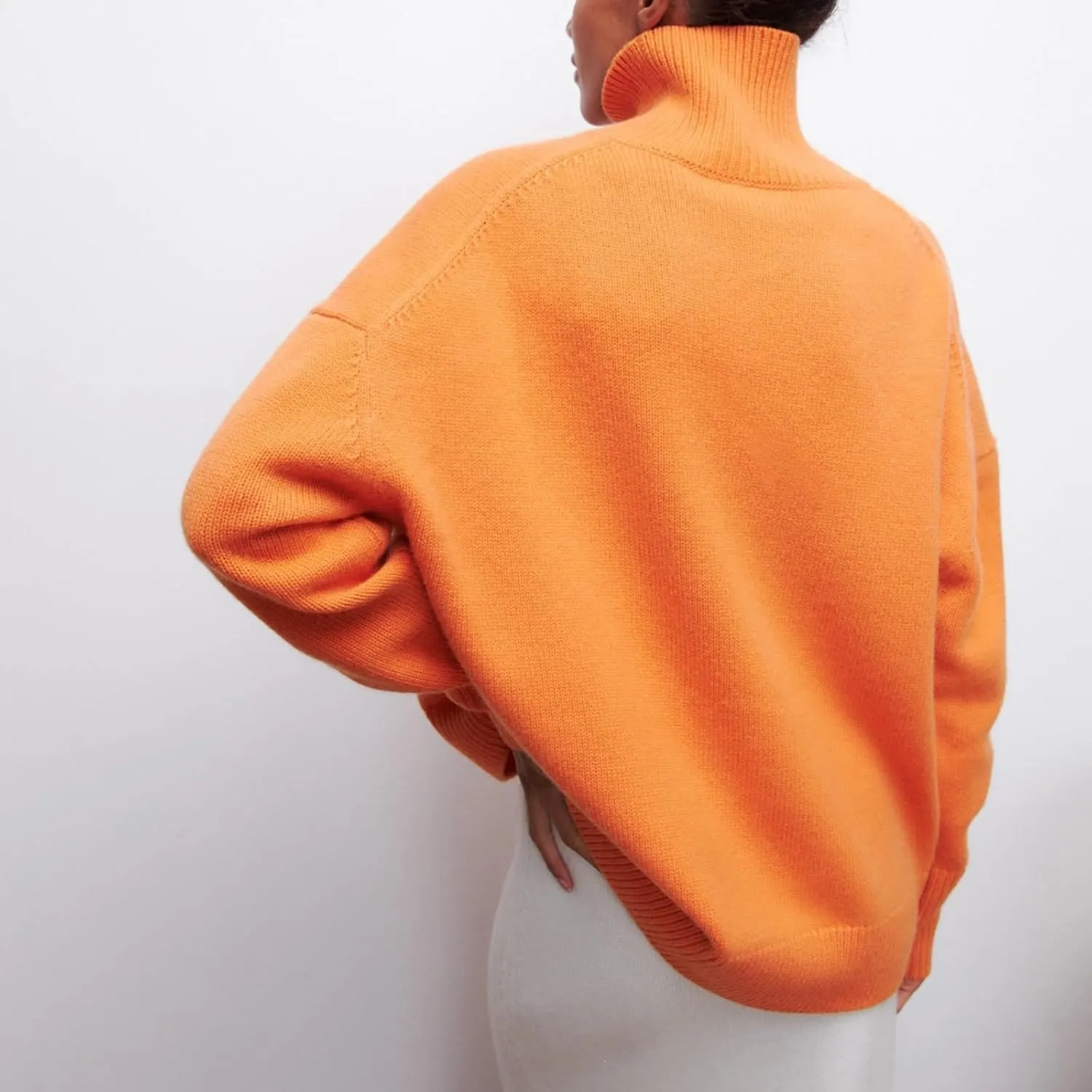Women's Solid Oversize Long Sleeve High Neck Sweaters Autumn Winter Casual Trendy Thick Warm Plus Size Loose Fit Turtleneck