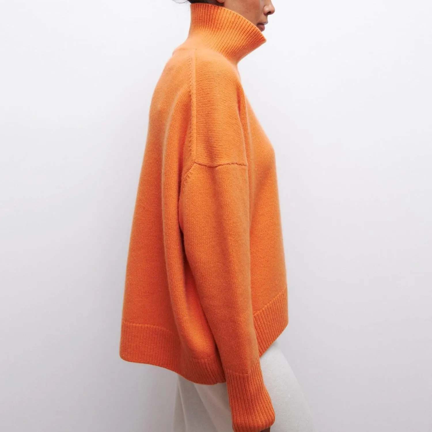Women's Solid Oversize Long Sleeve High Neck Sweaters Autumn Winter Casual Trendy Thick Warm Plus Size Loose Fit Turtleneck