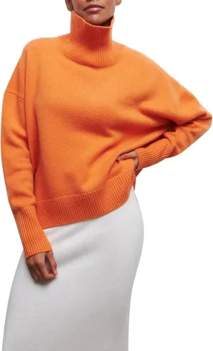 Women's Solid Oversize Long Sleeve High Neck Sweaters Autumn Winter Casual Trendy Thick Warm Plus Size Loose Fit Turtleneck