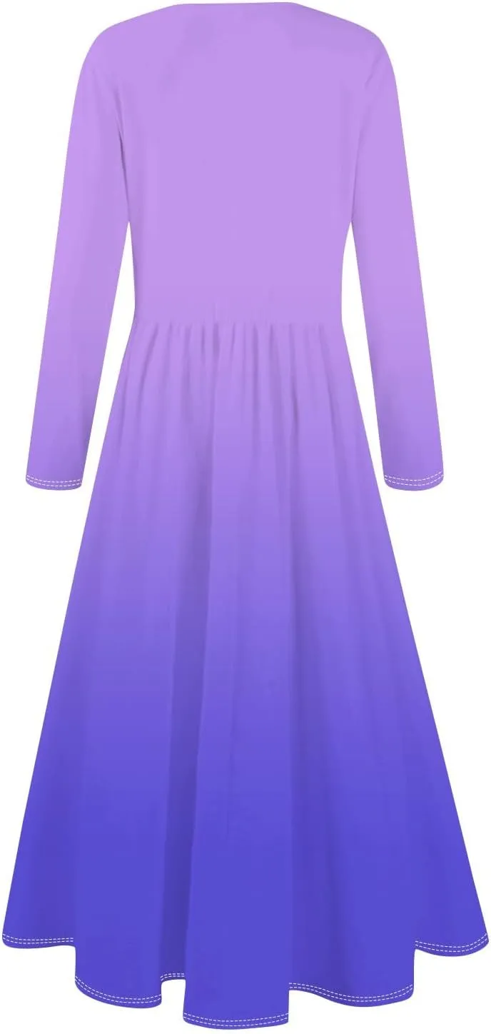 Womens Spring Dresses 2025 Midi Long Sleeve O Neck Flowy Summer Elegant Casual Western Fashion Dress