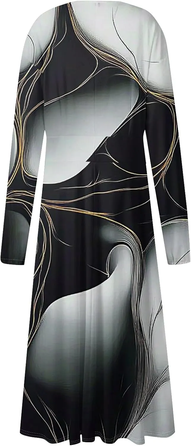Womens Spring Dresses 2025 Midi Long Sleeve V Neck Summer Teens Vacation Modest Swing Dressy Dress