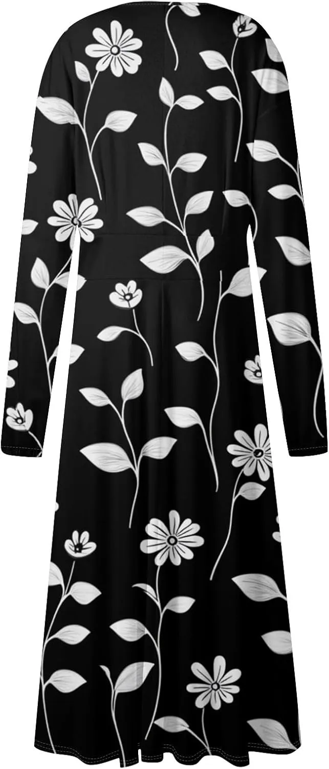 Womens Spring Fashion 2025 Dress Long Sleeve V Neck Midi Teens Ladies Summer Modest Curvy Western Dress