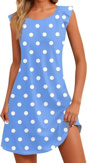 Women's Summer Dresses 2025 Beach Casual Loose Sundress Ruffle Sleeve Mini Dress Beach Vacation Clothes for Women