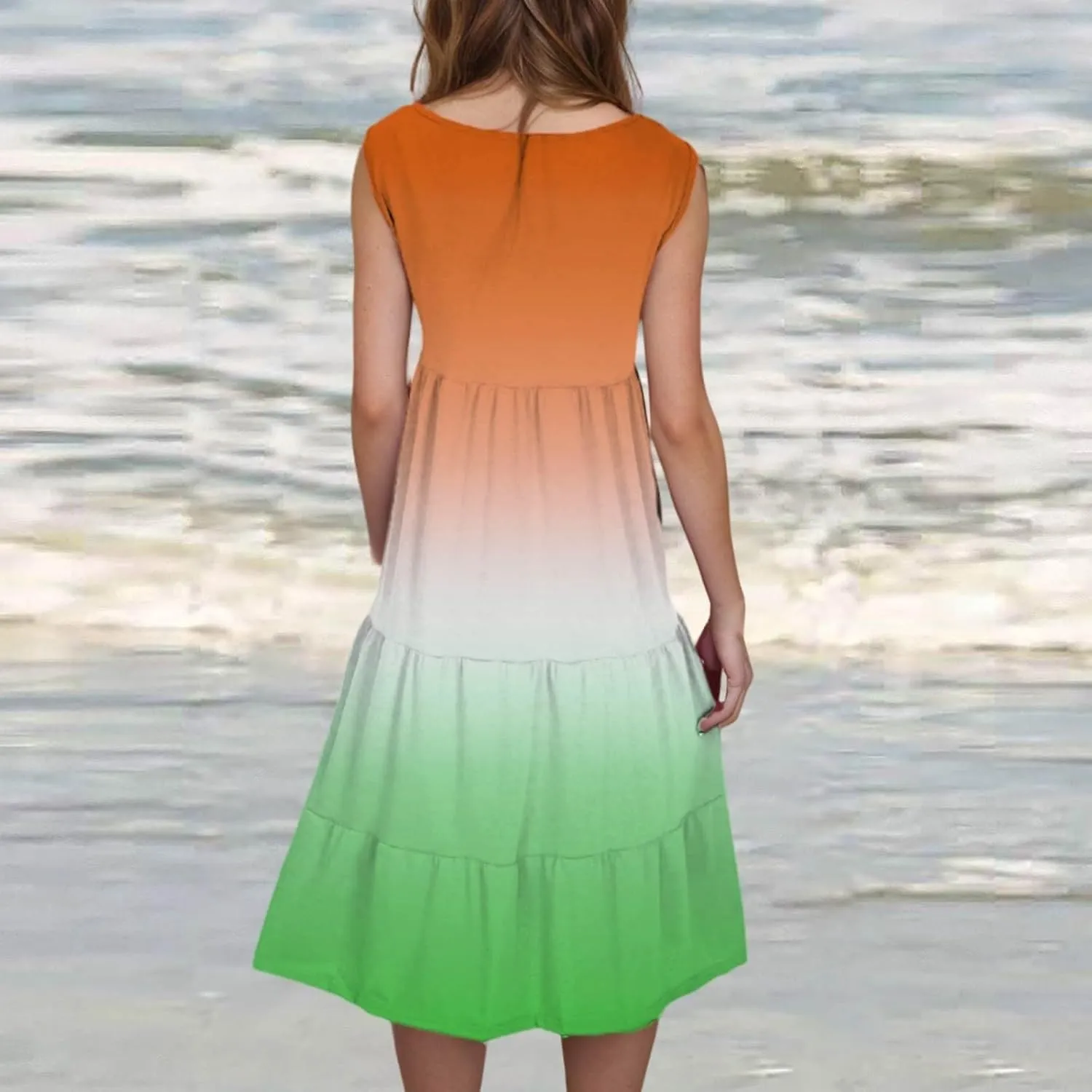 Women's Summer Dresses 2025 Beach Casual Sleeveless Crew Neck Midi Dress Loose Flowy A-Line Sundress