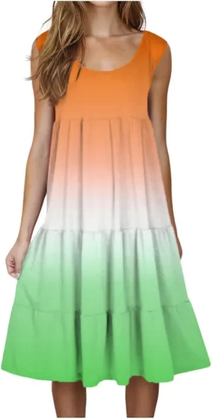 Women's Summer Dresses 2025 Beach Casual Sleeveless Crew Neck Midi Dress Loose Flowy A-Line Sundress