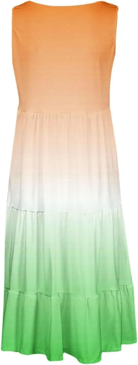 Women's Summer Dresses 2025 Beach Casual Sleeveless Crew Neck Midi Dress Loose Flowy A-Line Sundress