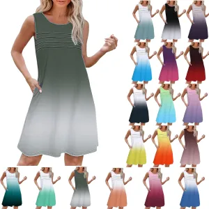 Womens Summer Dresses 2025 Vacation Sleeveless Tank Crewneck Loose Mini Dresses Spring Sundresses Beach Vacation Outfits