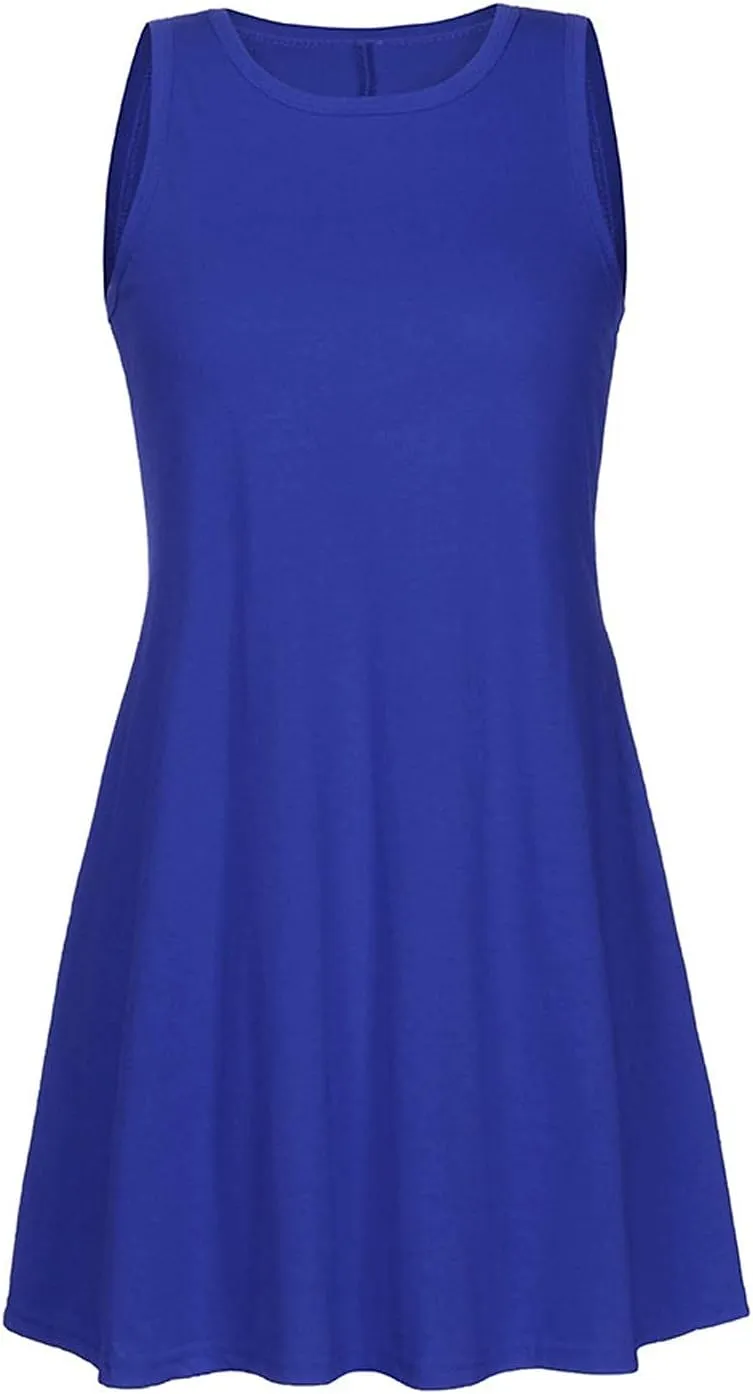 Womens Summer Dresses Casual Sleeveless Swing Tshirt Dress Loose Beach Cover Up T-Shirt Tank Sundress with Pocket