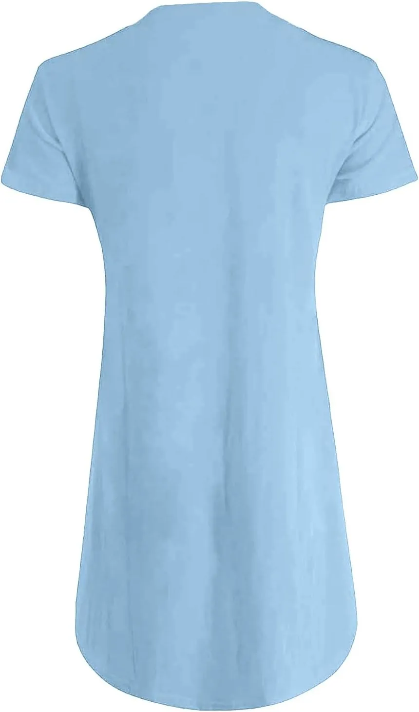 Womens Summer Dresses Pleated Front Button Round Neck Short Sleeve Casual Loose Beach Vacation Mini Dress
