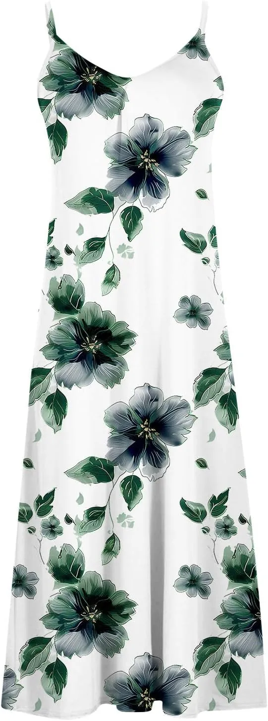 Womens Summer Dresses Spaghetti Strap Floral Maxi Dress Boho Beach Vacation Sundresses Spring Cruise Dress