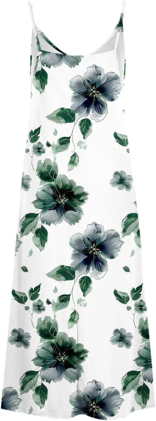 Womens Summer Dresses Spaghetti Strap Floral Maxi Dress Boho Beach Vacation Sundresses Spring Cruise Dress