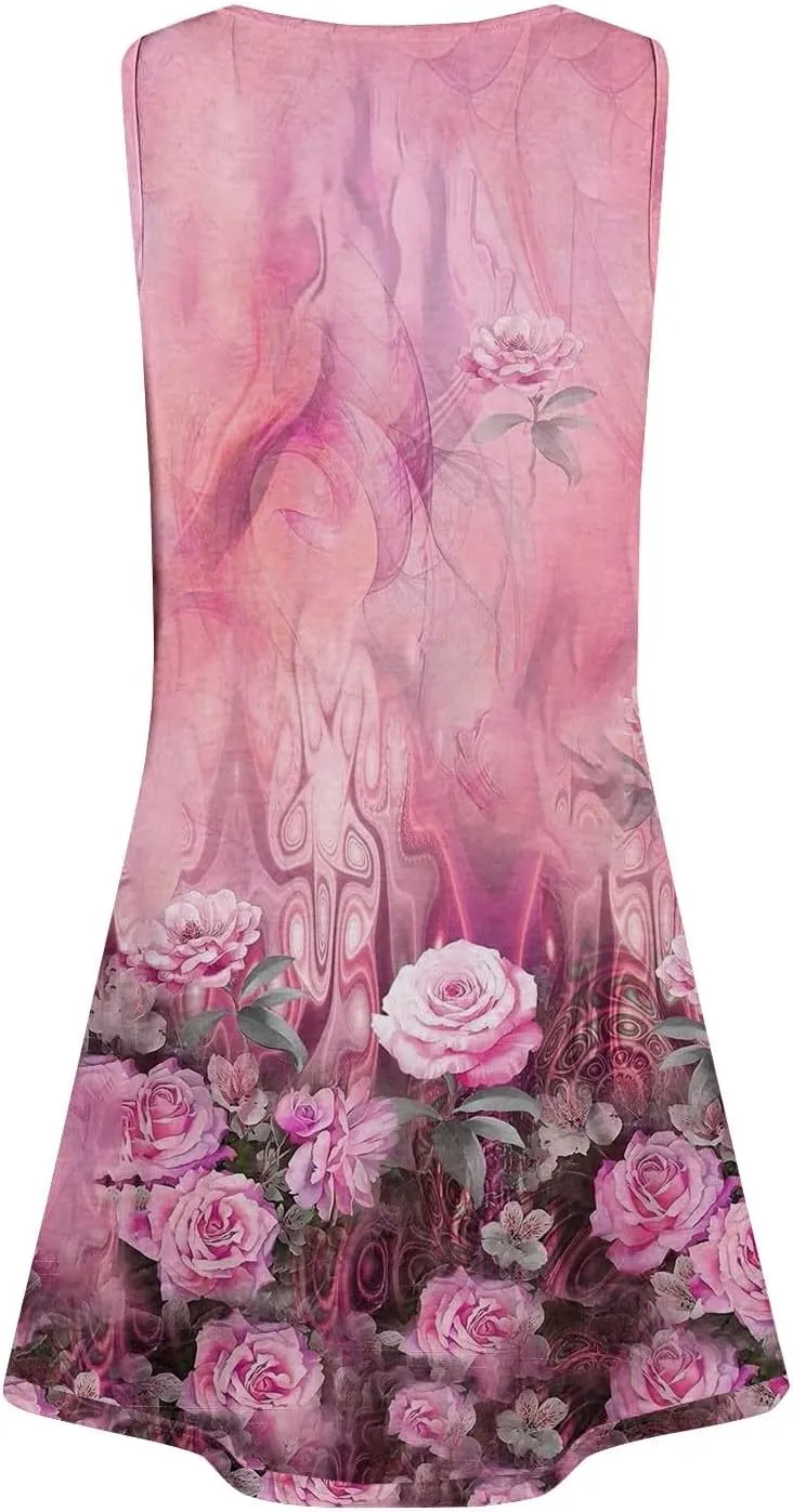 Women's Summer Maxi Dress 2025 Floral Graphic Sleeveless Casual Loose Long Beach Sundress Travel Vacation Outfits