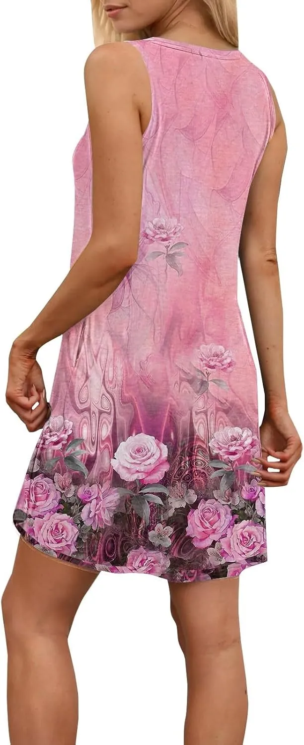 Women's Summer Maxi Dress 2025 Floral Graphic Sleeveless Casual Loose Long Beach Sundress Travel Vacation Outfits