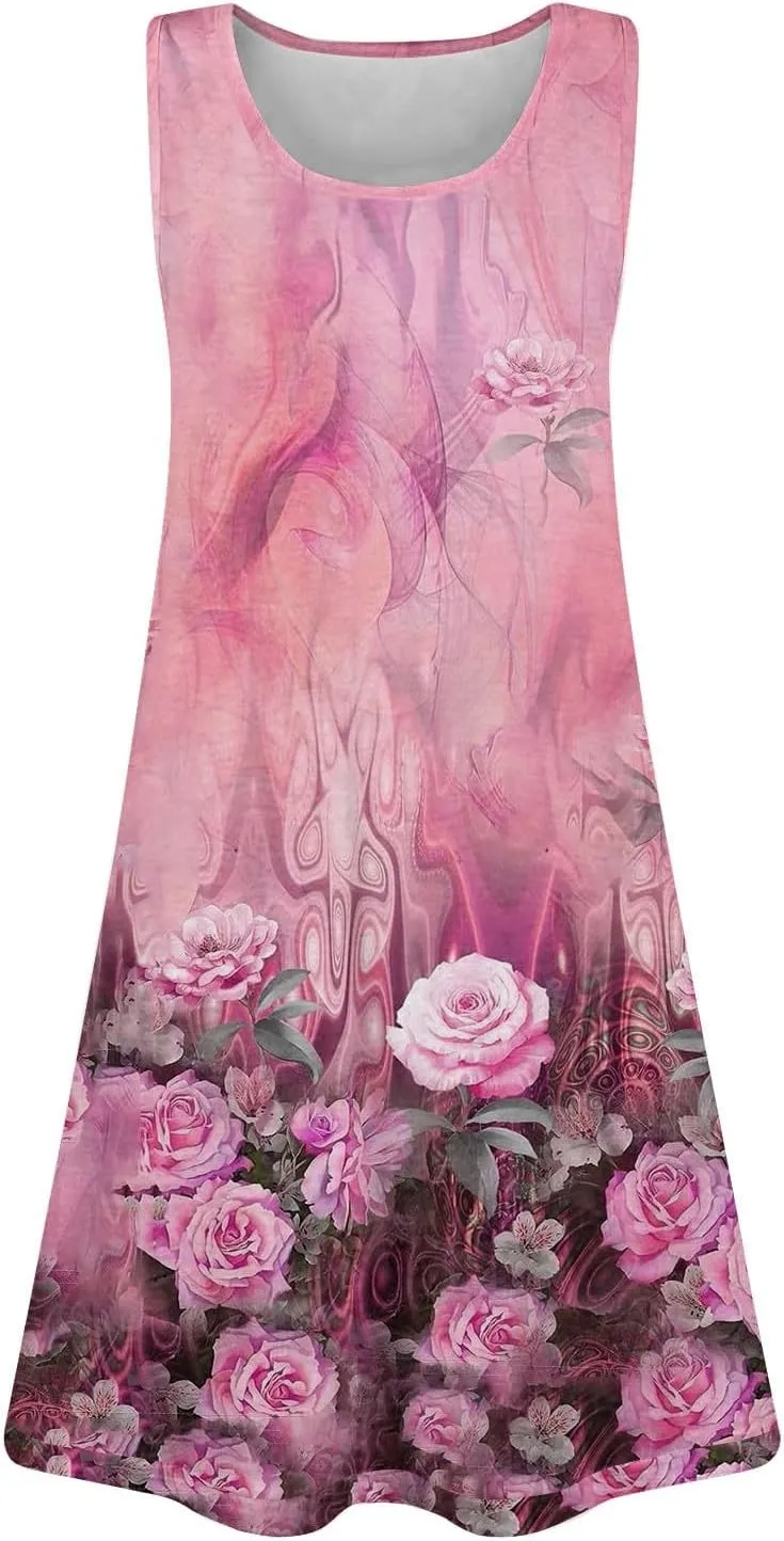 Women's Summer Maxi Dress 2025 Floral Graphic Sleeveless Casual Loose Long Beach Sundress Travel Vacation Outfits