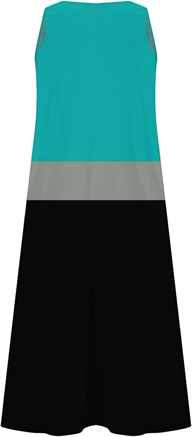Women's Summer Maxi Dress 2025 Sleeveless Casual Loose Sundress 2025 Travel Vacation Beach Outfits with Pockets
