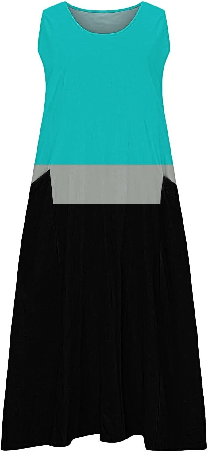 Women's Summer Maxi Dress 2025 Sleeveless Casual Loose Sundress 2025 Travel Vacation Beach Outfits with Pockets