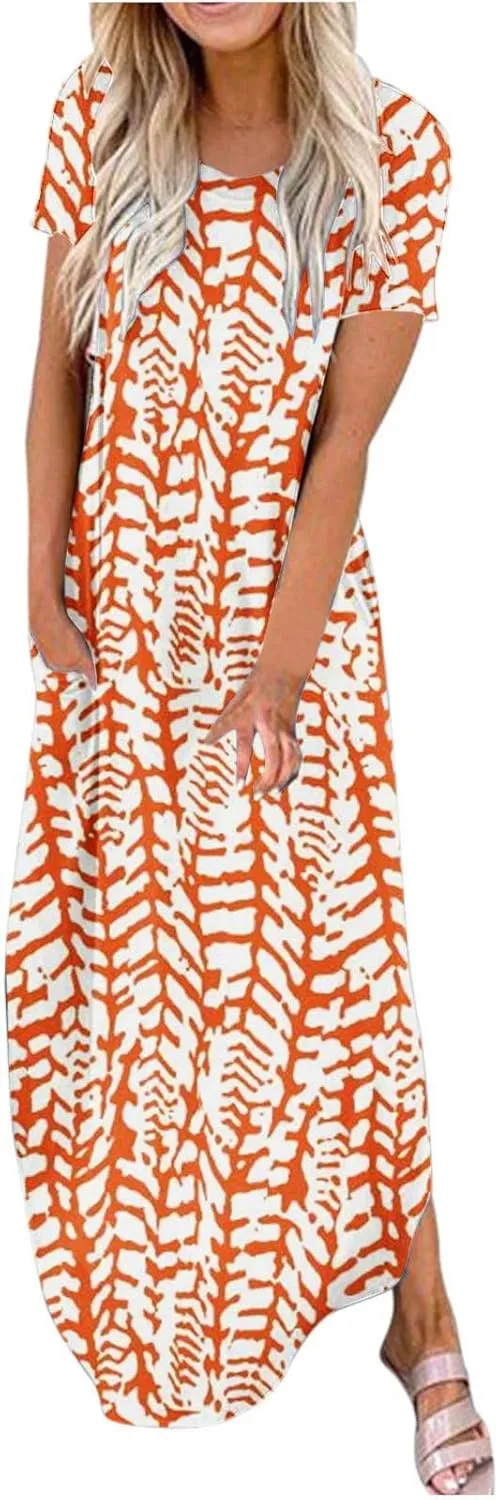 Womens Summer Maxi Dress Casual Short Sleeve Sundress Gradient Floral Loose Vacation Travel Sun Dresses Clothes 2025