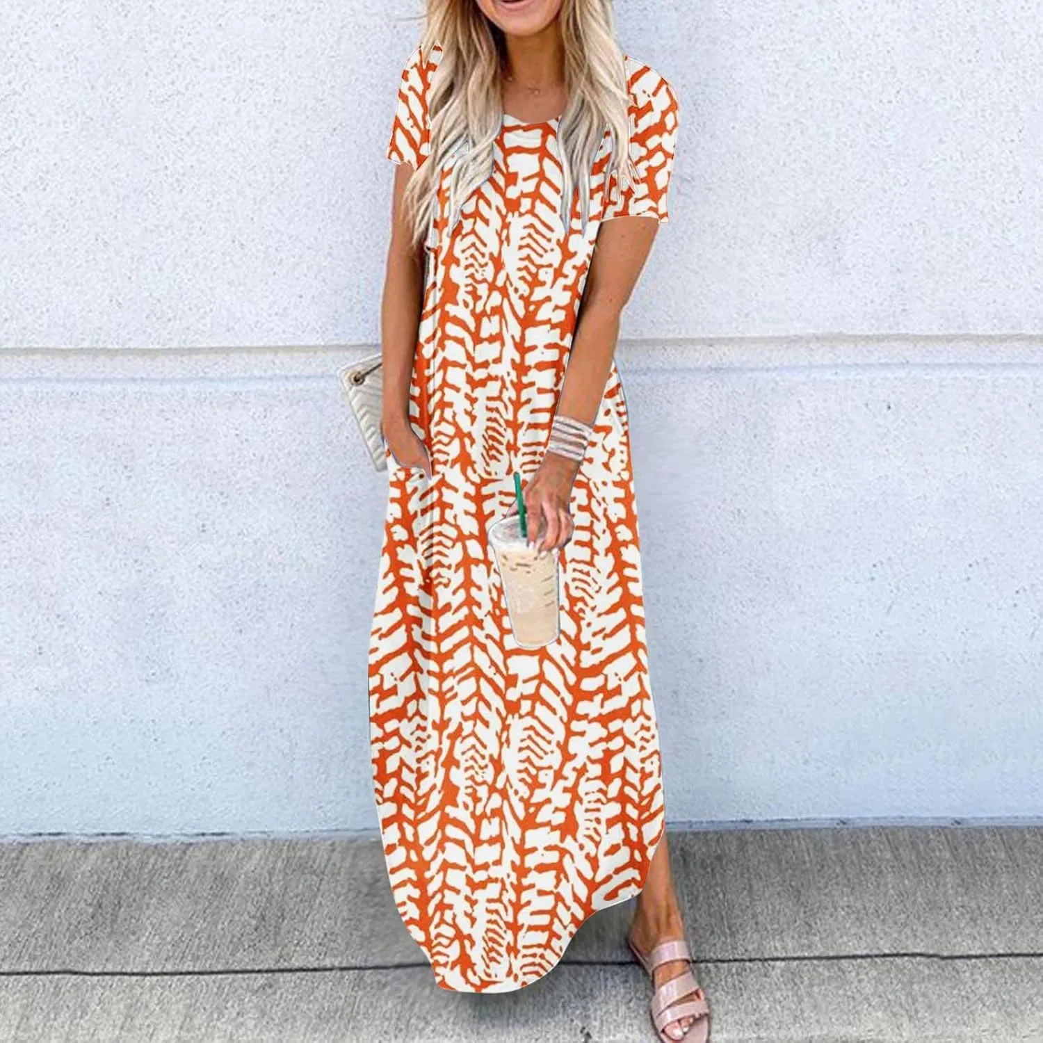 Womens Summer Maxi Dress Casual Short Sleeve Sundress Gradient Floral Loose Vacation Travel Sun Dresses Clothes 2025
