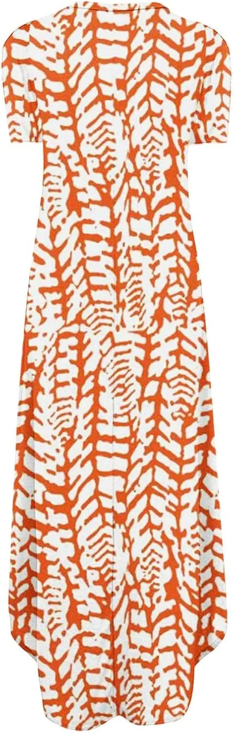 Womens Summer Maxi Dress Casual Short Sleeve Sundress Gradient Floral Loose Vacation Travel Sun Dresses Clothes 2025