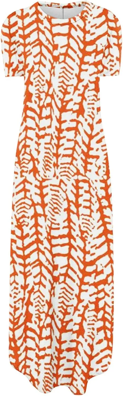 Womens Summer Maxi Dress Casual Short Sleeve Sundress Gradient Floral Loose Vacation Travel Sun Dresses Clothes 2025