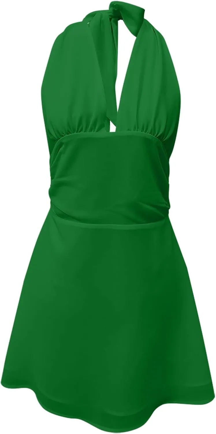 Women's Summer Sexy Elegant Trendy Bodycon V-Neck Solid Color Prom Party Cocktail Mini Dresses, S-2XL